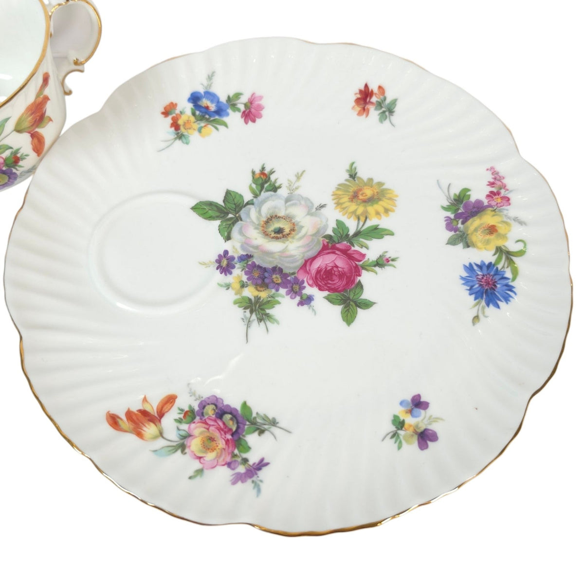 Vintage Oakley England Fine Bone China Floral Tennis Set Cup Snack Plate