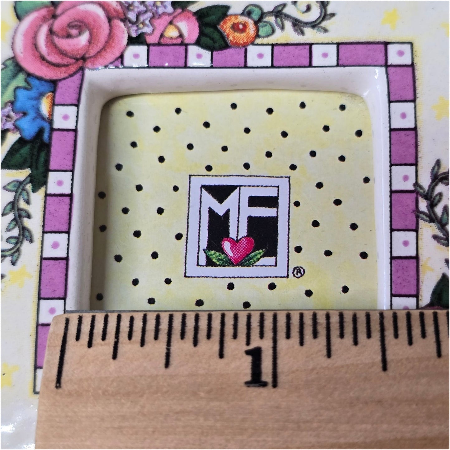 Vintage Mary Engelbreit Picture Frame Ceramic with Pop Out Stand 3” x 3”