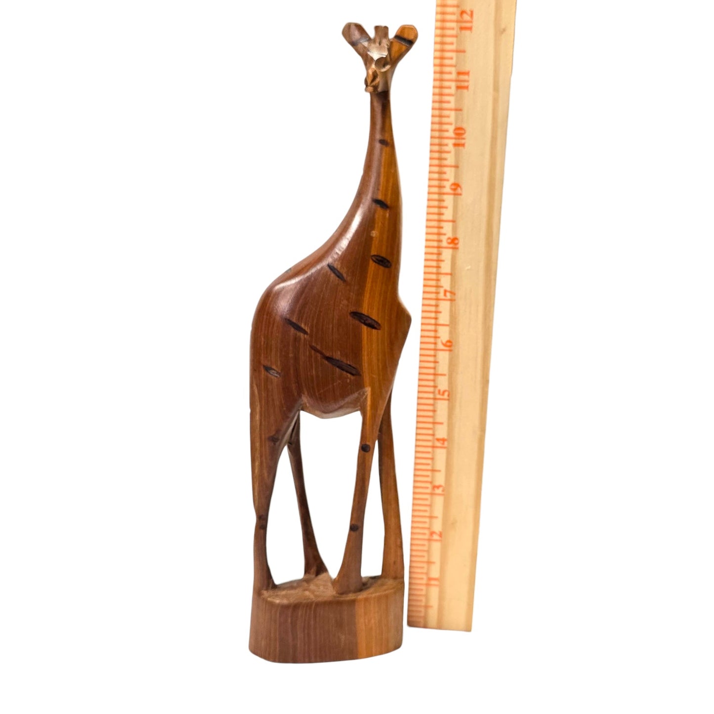 Hand Carved Wooden Giraffe Figurine 12in Safari Decor Natural Wood Sculpture