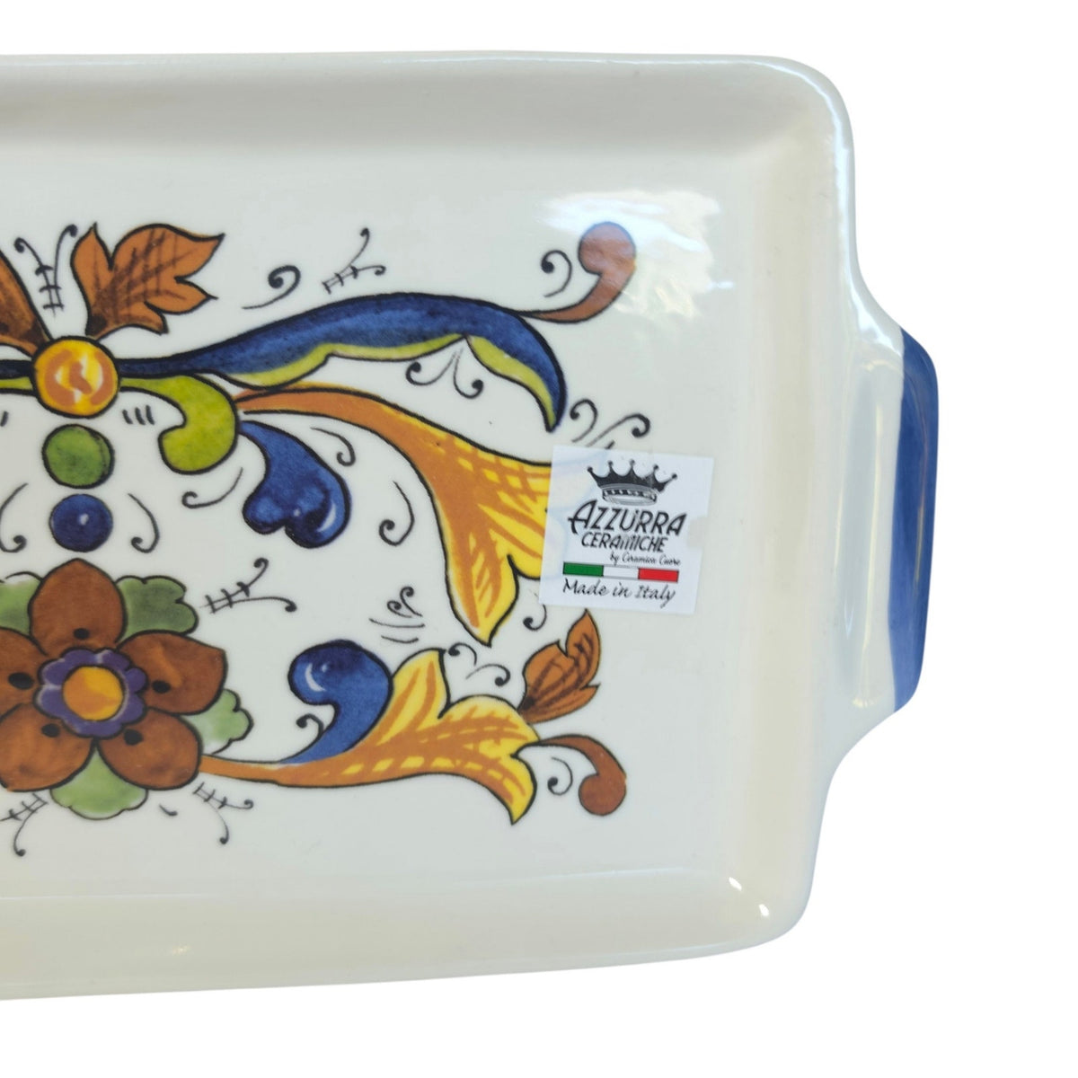 Azzurra Ceramiche Italy Hand Painted Ceramic Serving Tray Floral Italian Pottery