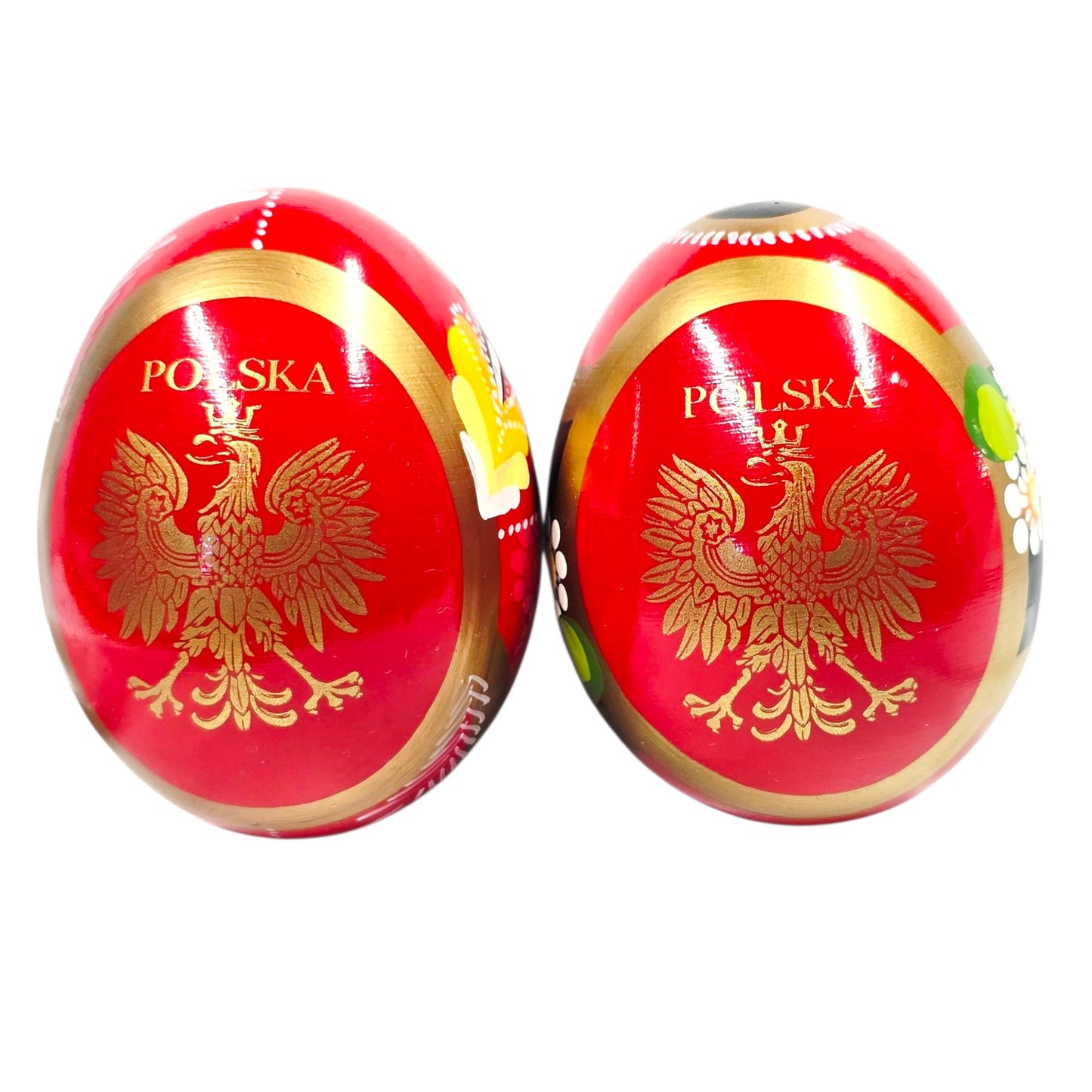 Set of 2 Polish Arteggs Hand Painted Easter Eggs Polish White Eagle Floral Folk