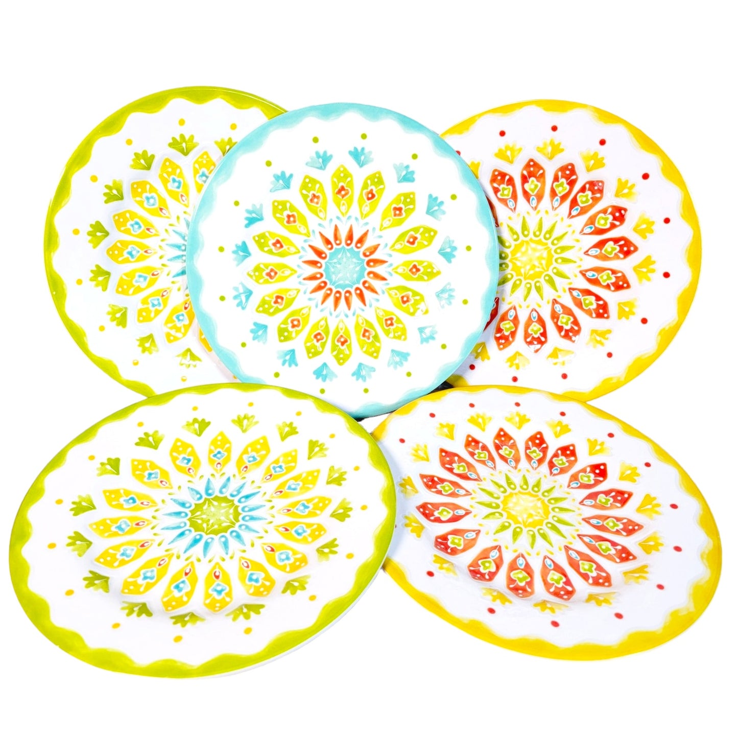 Set of 5 Melamine Embossed Floral Summer Lunch Plates by Laurie Gates, Dishwasher Safe, Salad Plates