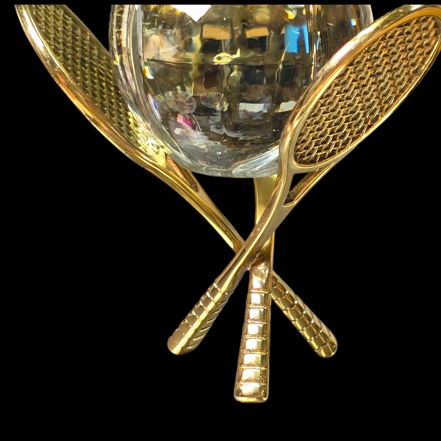 Gold Tone Tennis Ball Display with Glass Tennis Ball, Tennis Collectible Gift