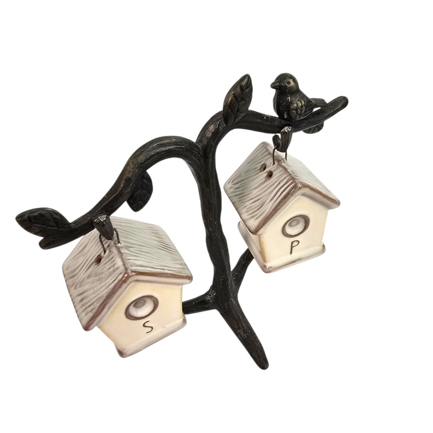 Pottery Barn Birdhouse Salt and Pepper Shakers Metal Display Tree