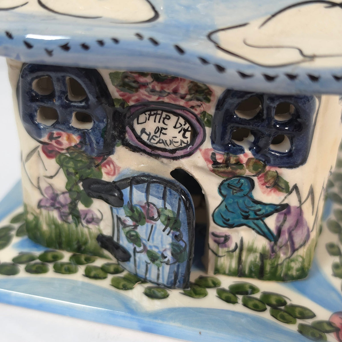 Vintage Blue Sky Little Bit of Heaven Cottage Tealight House & Plate 2000