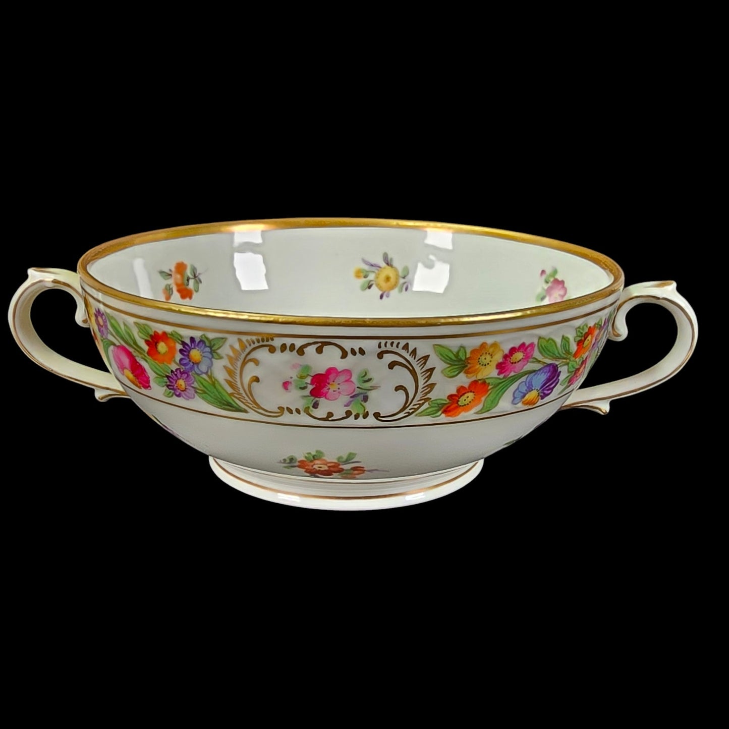 Schumann Bavaria Dresden Floral Double-Handle Bowl, Germany, 6.5" W