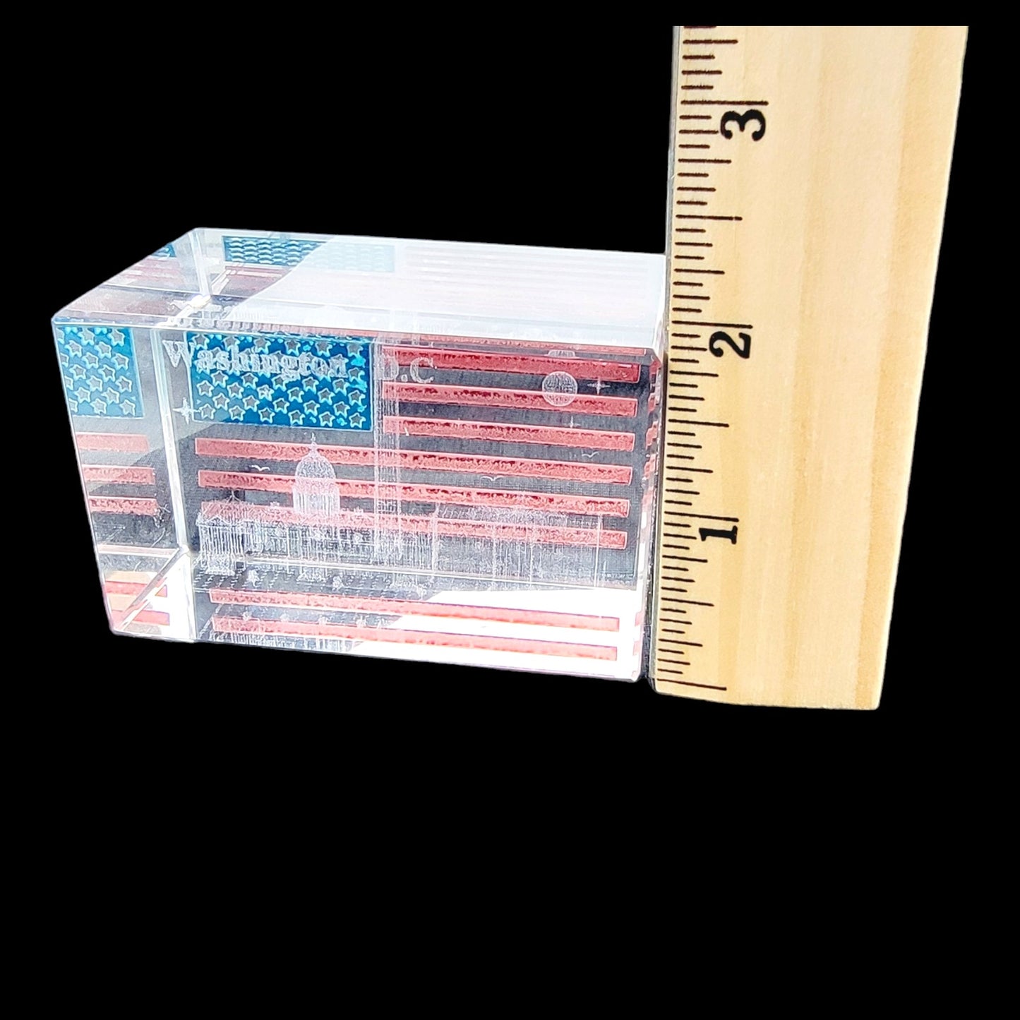 Washington DC American Flag 3D Laser Art Glass Paperweight