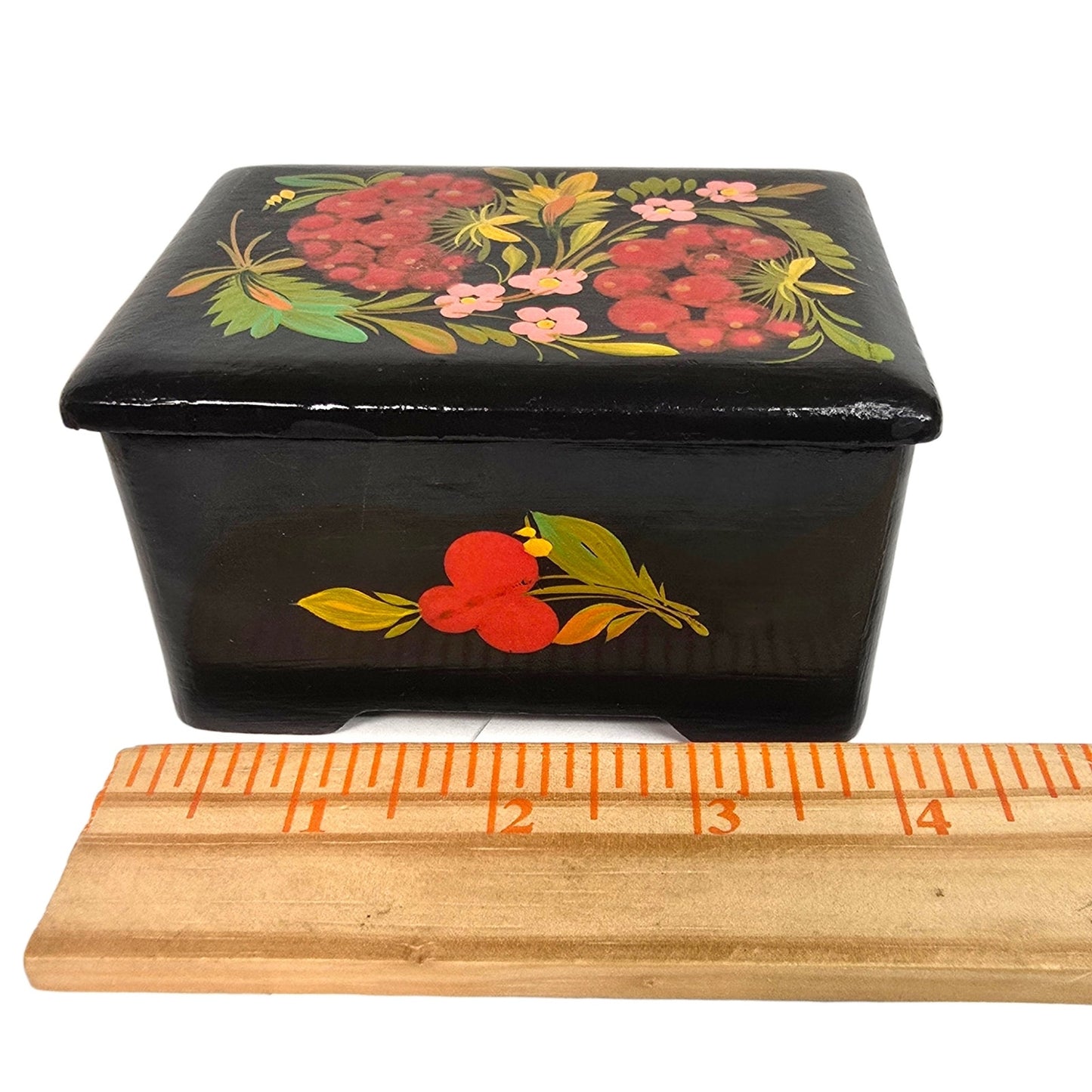 Vintage Hand Painted Floral Wooden Lacquer Box Folk Art Trinket Box 808 Mark