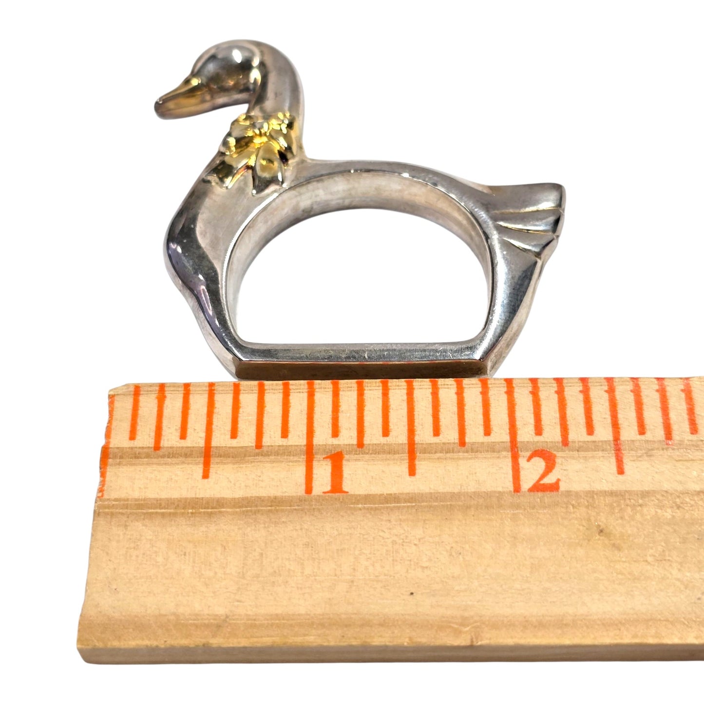 Vintage Swan Napkin Rings Set of 4 Silver Tone with Gold Accent Duck Table Decor