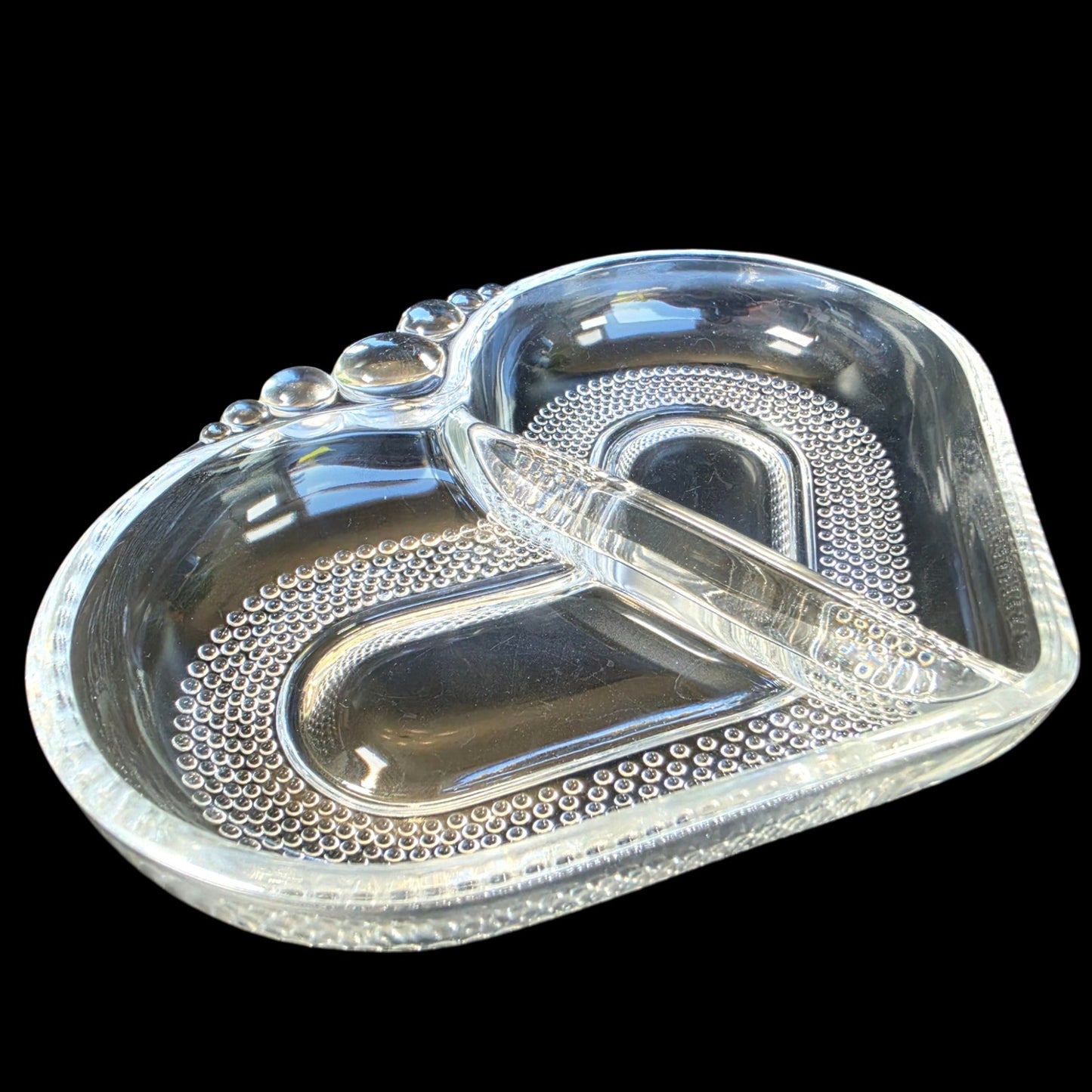 Vtg Duncan & Miller Divided Heart Glass Dish 365 UV Teardrop Pattern EUC No. 301