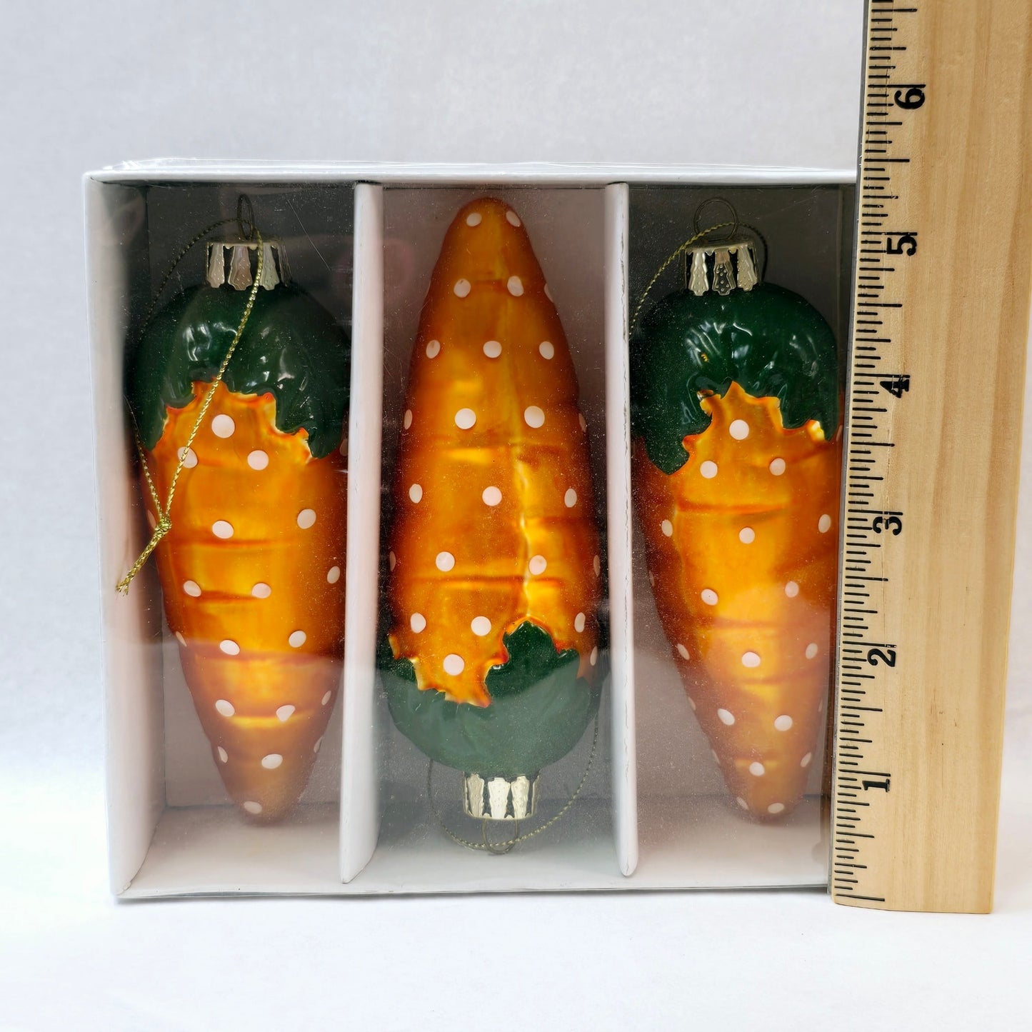 Set of 3 Blown Glass Carrot Ornaments, New in Box