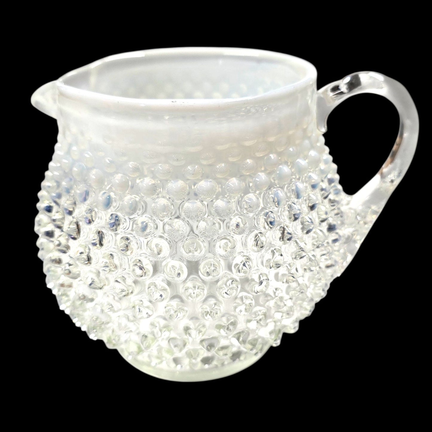 Vtg Fenton Hobnail Opalescent Glass Creamer Pitcher Jug Glowy Handle 5.25" H