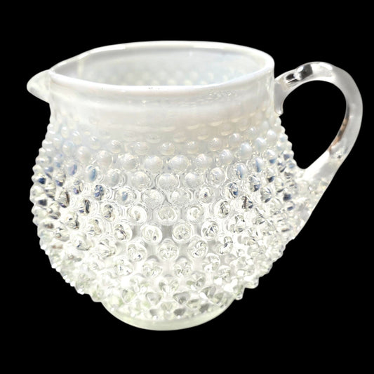 Vtg Fenton Hobnail Opalescent Glass Creamer Pitcher Jug Glowy Handle 5.25" H