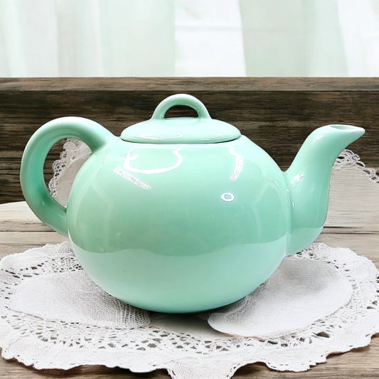 Vtg Teal Green Pastel Teapot- Open Lid Handle Glazed-Studio Made