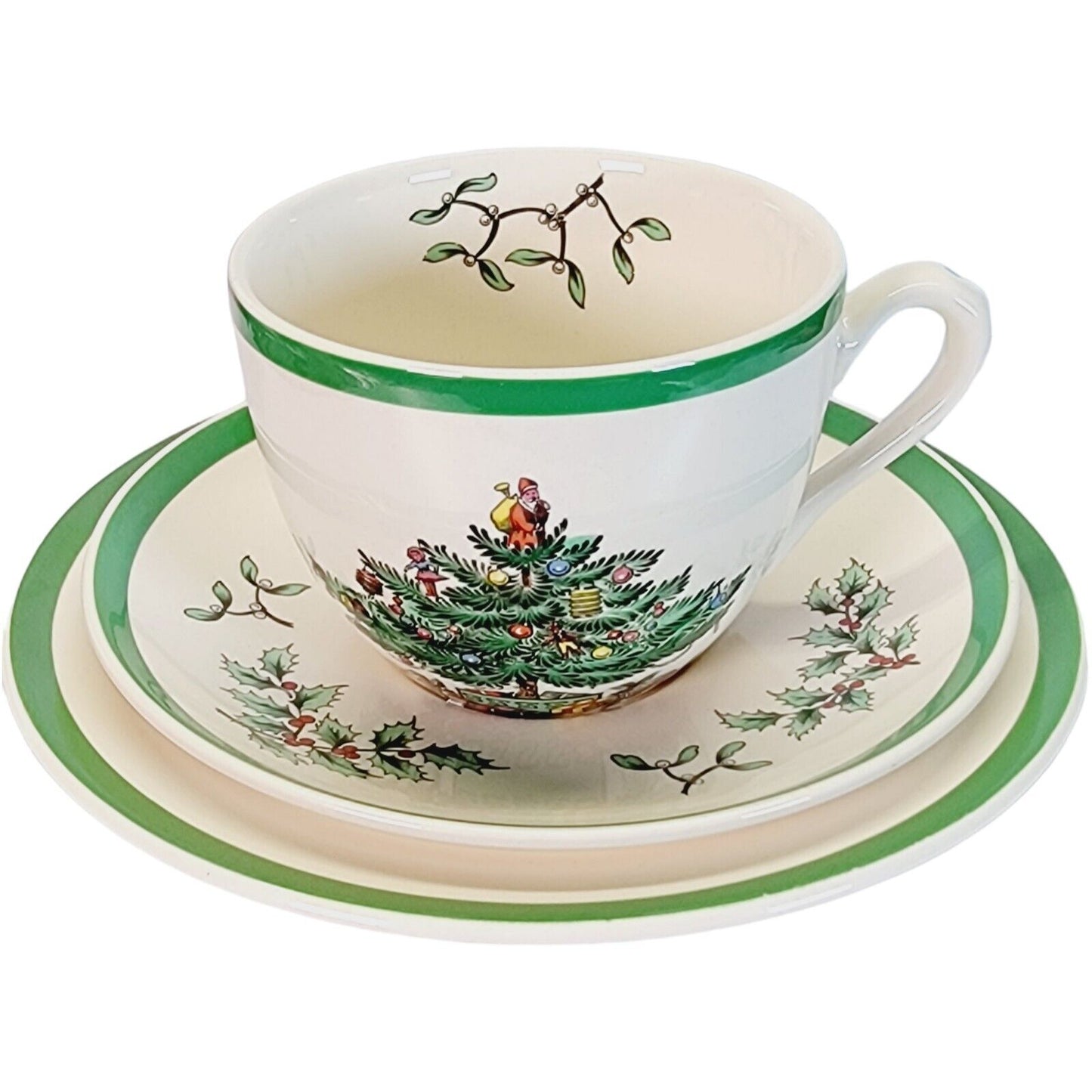 Vintage Spode England Christmas Tree Holiday Set: Plate, Cup & Saucer S3324 M