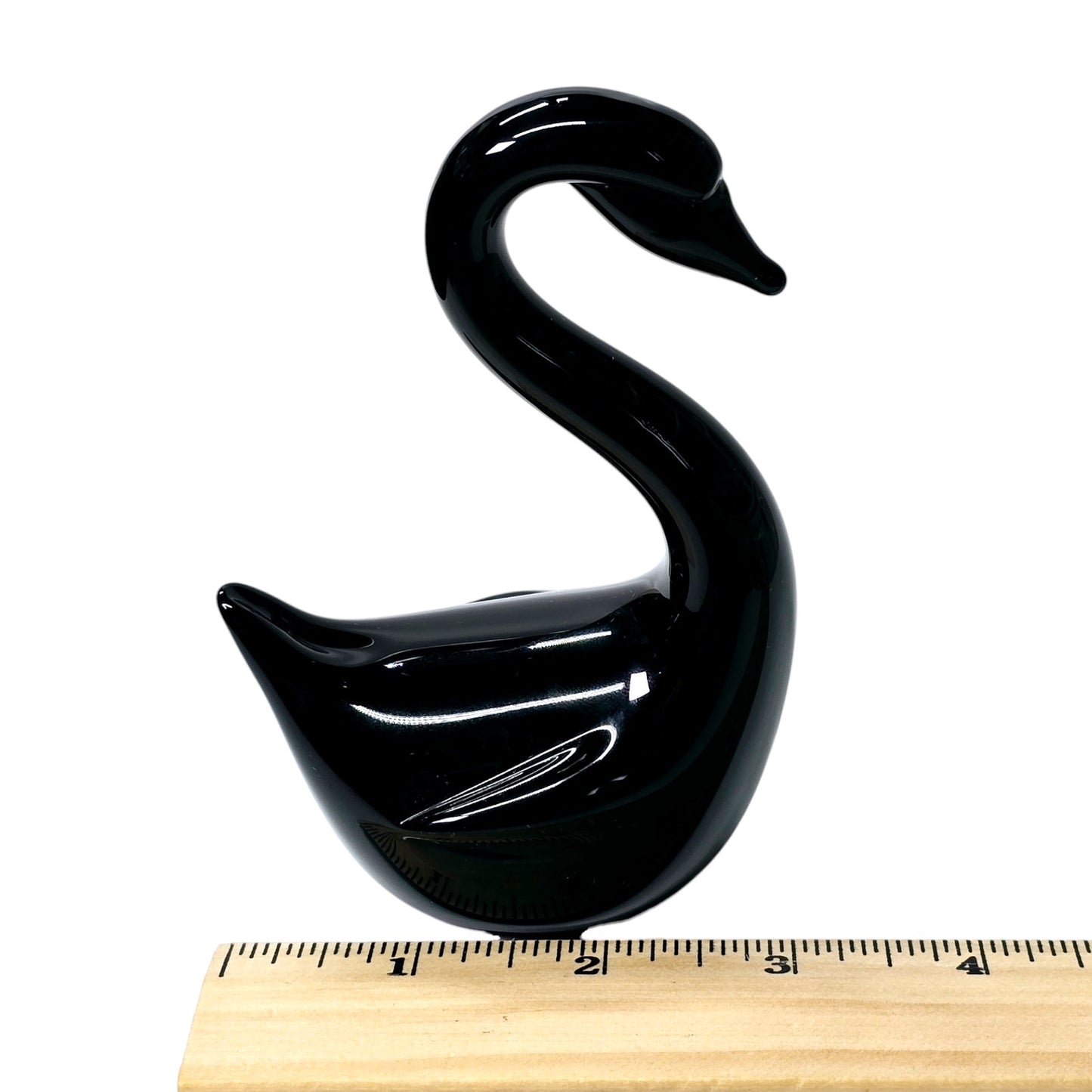 Vintage Black Glass Swan Figurine 4.75 in