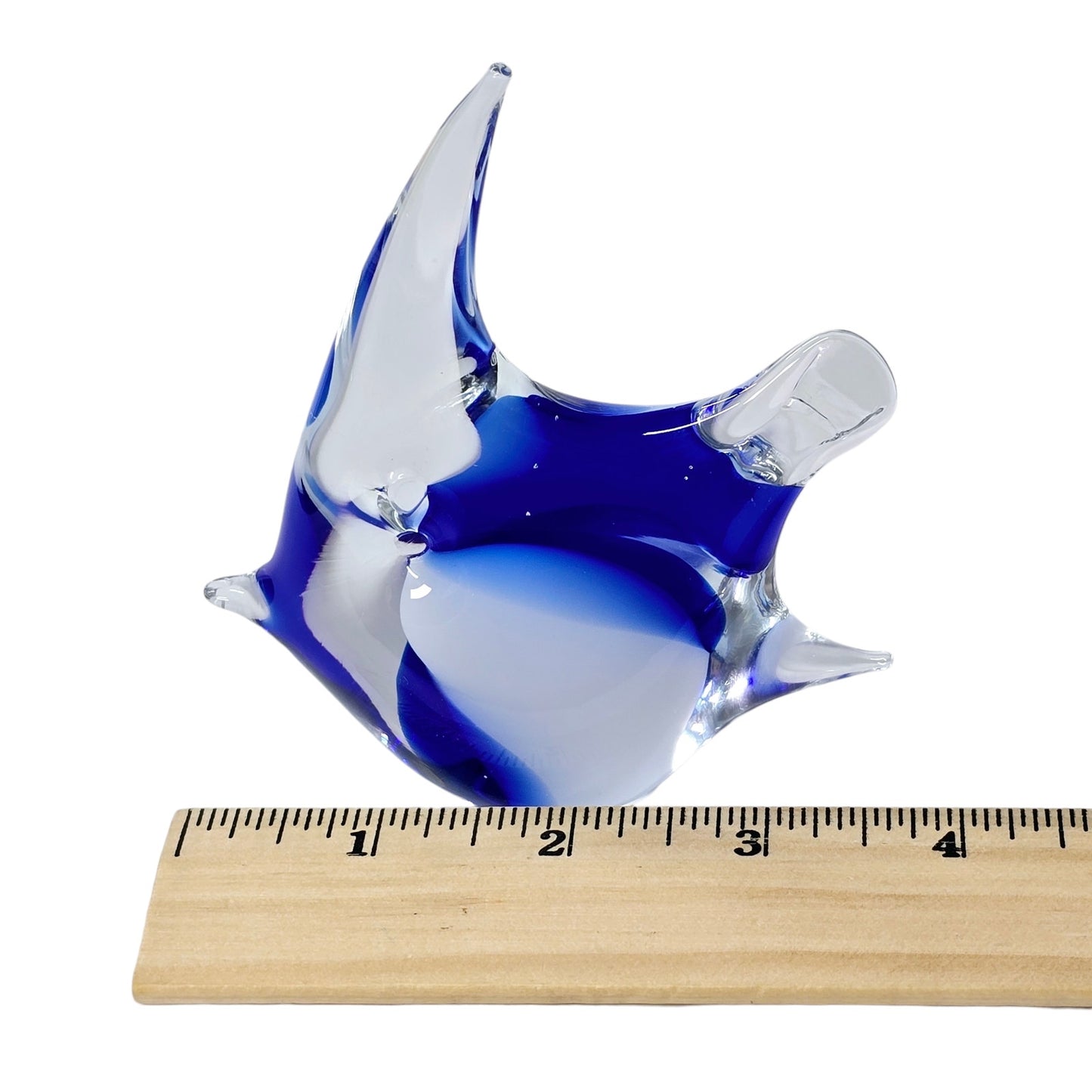 Angelfish Art Glass Fish Paperweight Blue White Fish