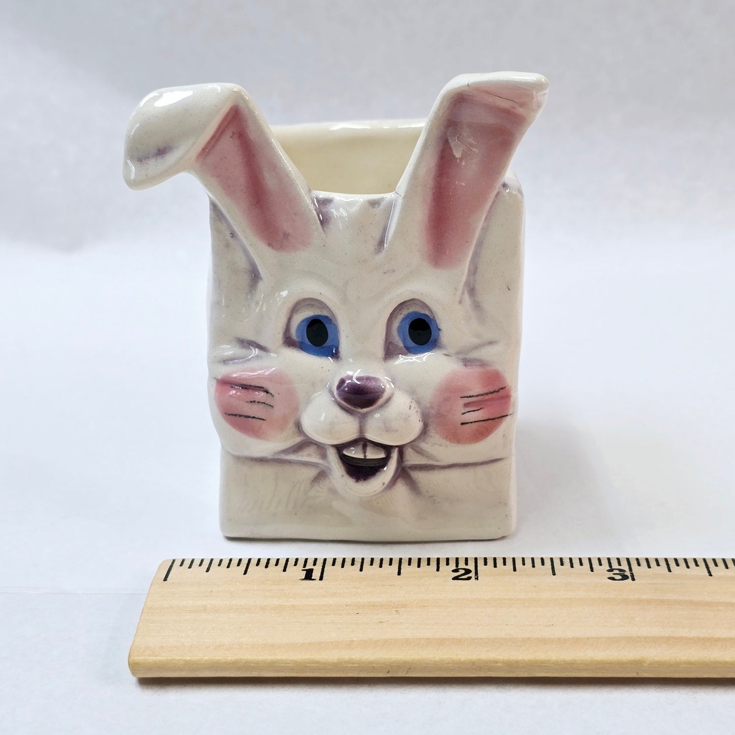 Vintage MCM Anthropomorphic Ceramic Bunny Basket, Easter Bunny Candy Jar