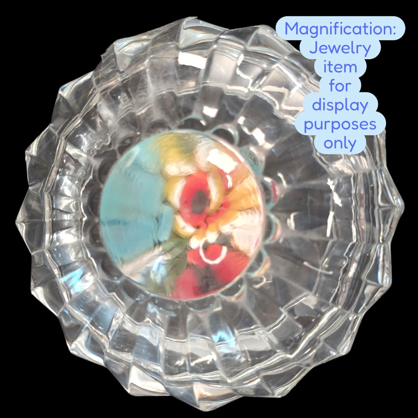 Vtg Magnifying Lead Crystal Eye Lidded Trinket Box Column Panel