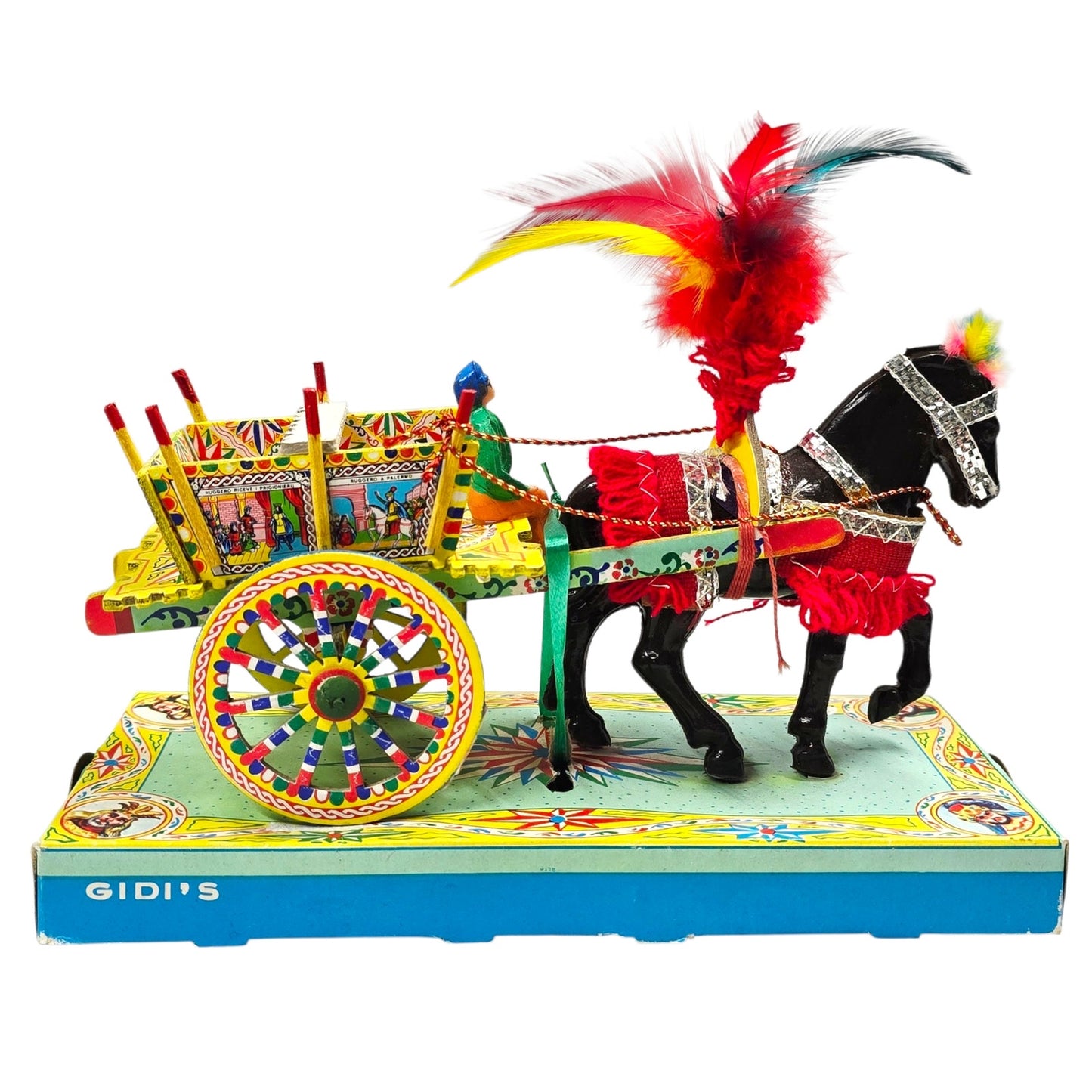 Vtg Gidi's Carrettino Siciliano Folk Art Paper Mache Wood Horse-Drawn Cart Italy