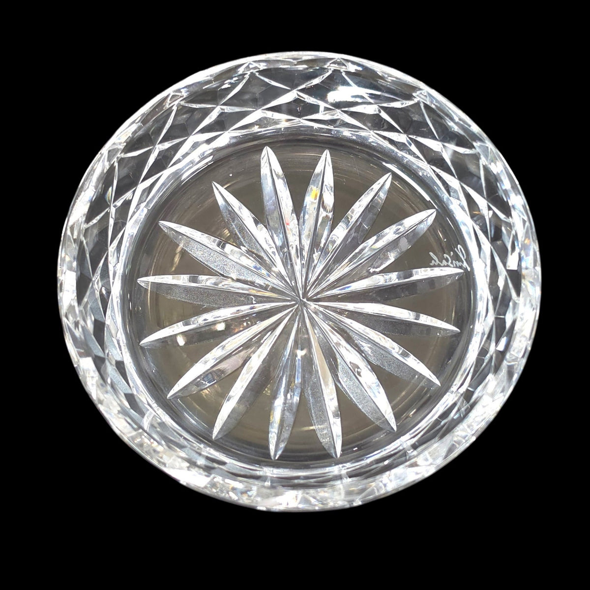 Kinsale Crystal Ireland Hand Cut Signed Wine Bottle Coaster Starburst 4"