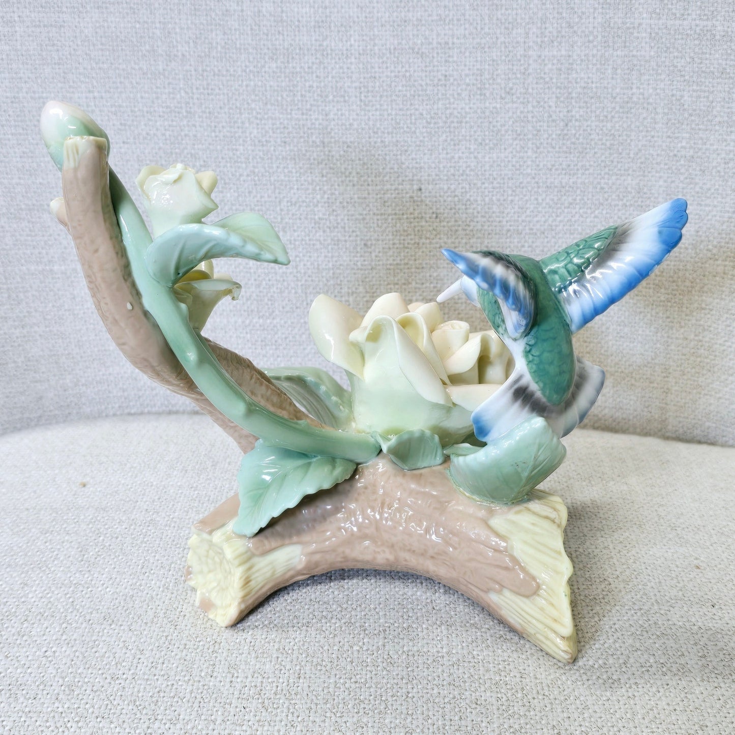 Vintage Hummingbird Tabletop Floral Porcelain Sculpture