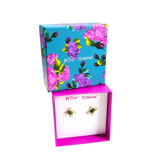 Betsey Johnson Gold Tone Sparkly Frog Stud Earrings, New in Box