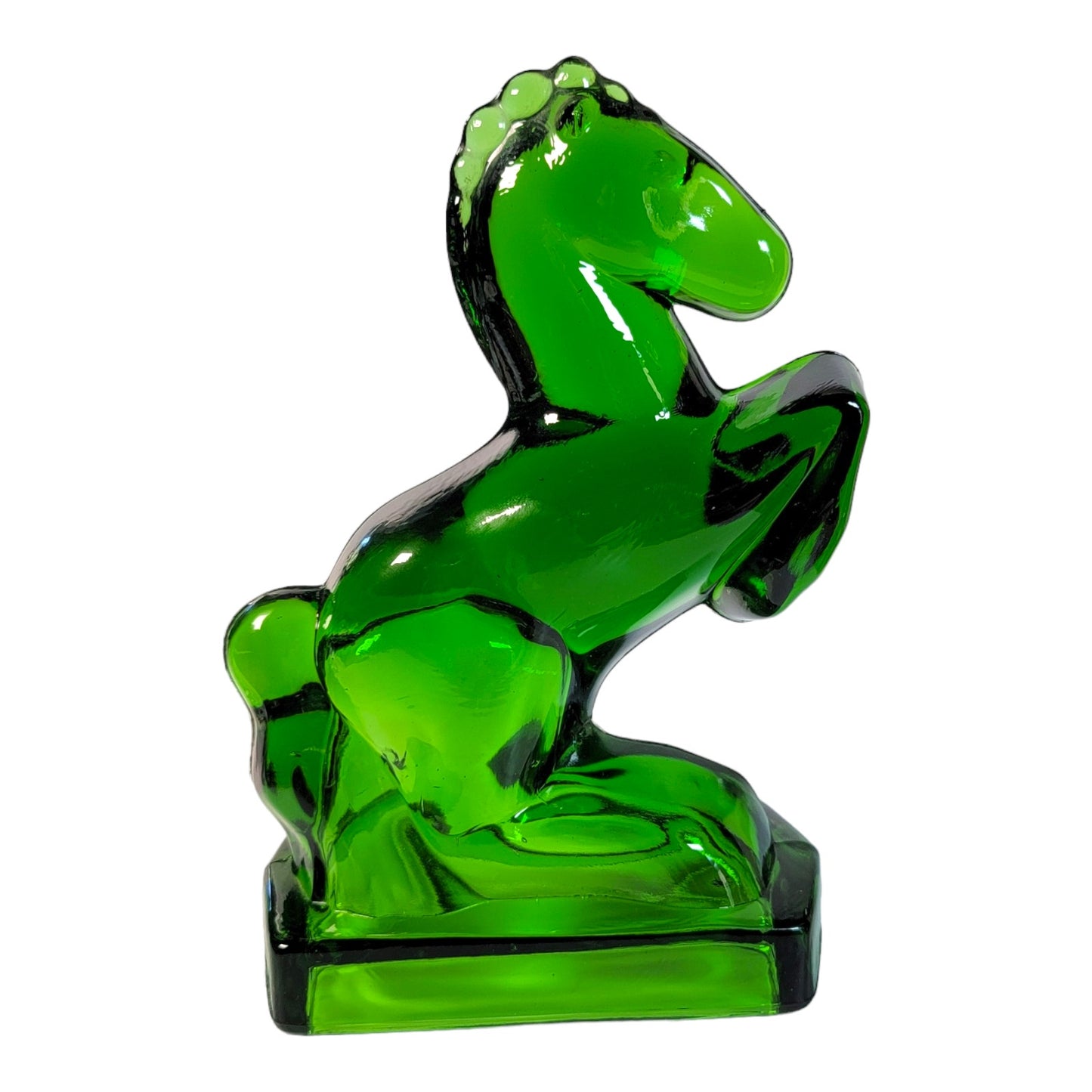 LE Smith Emerald Green Glass Rearing Horse Bookends Set of 2, 8" Tall