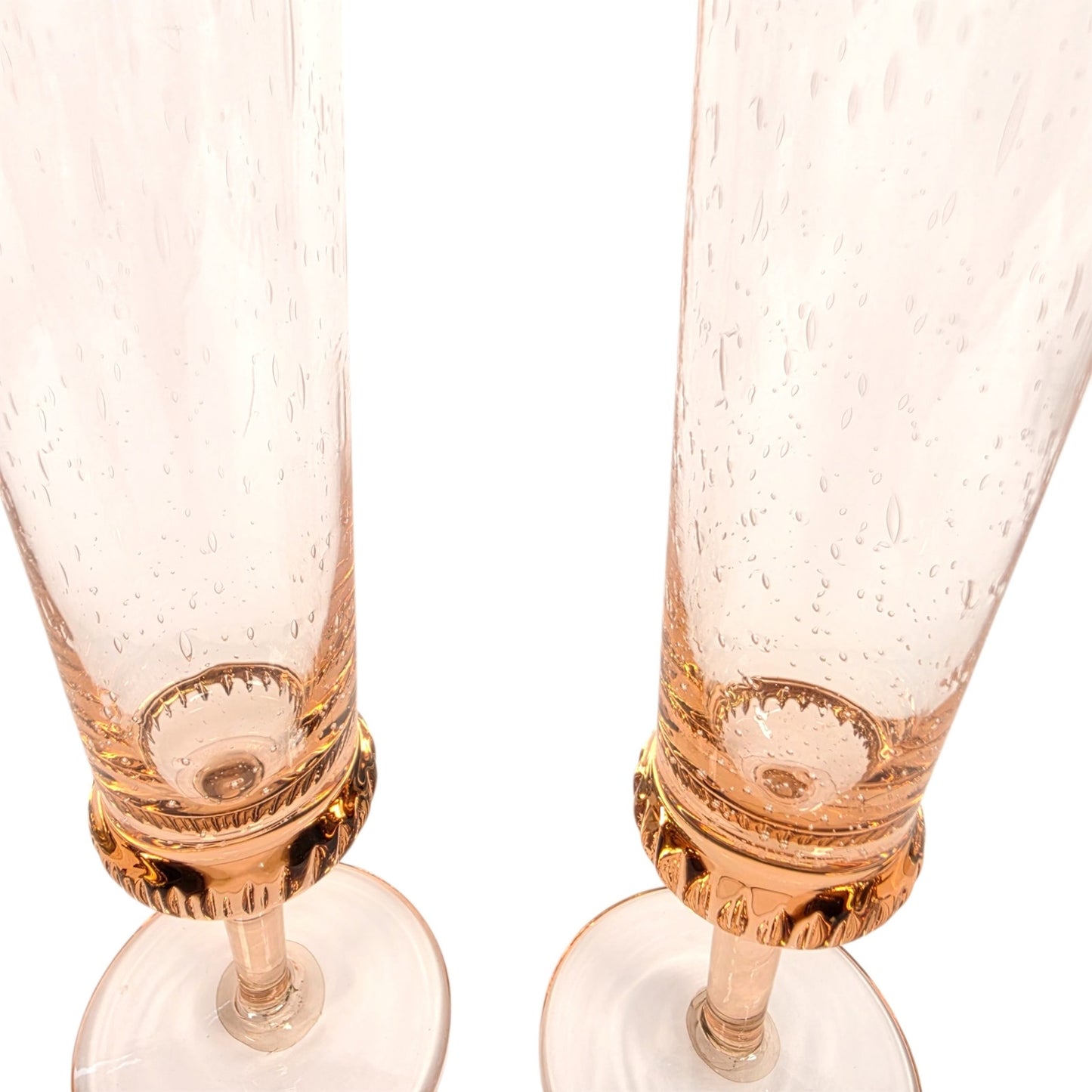 Set of 2 Anthropologie Amparo Champagne Flutes Blush Pink Control Bubble Glass