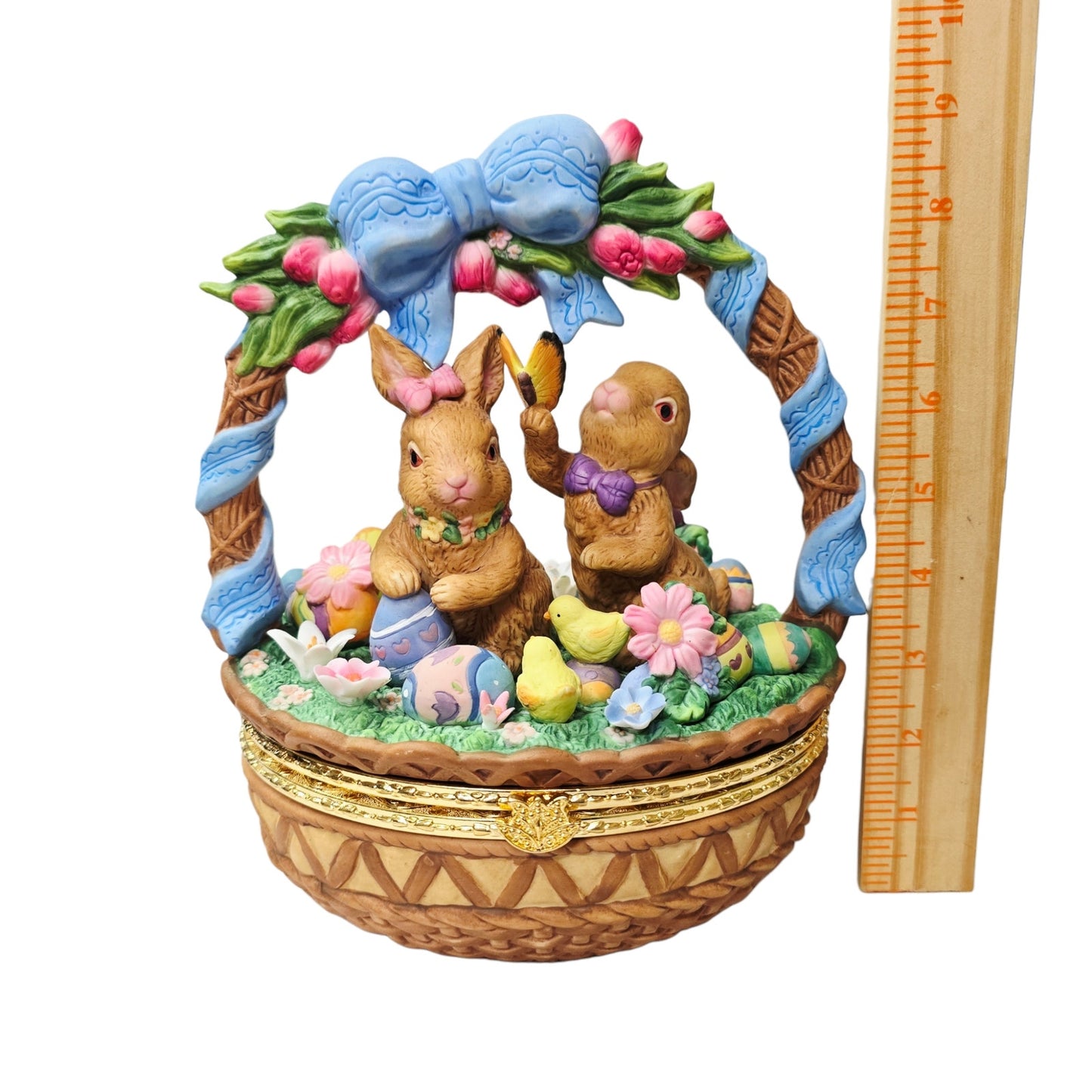 Large 9" Porcelain Easter Bunny Basket Lidded Centerpiece