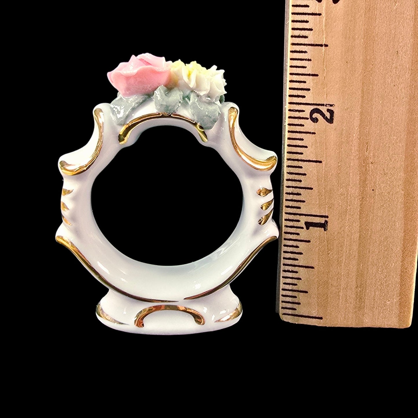 Vintage Set Of Six Dresden Pink Rose Porcelain Napkin Rings