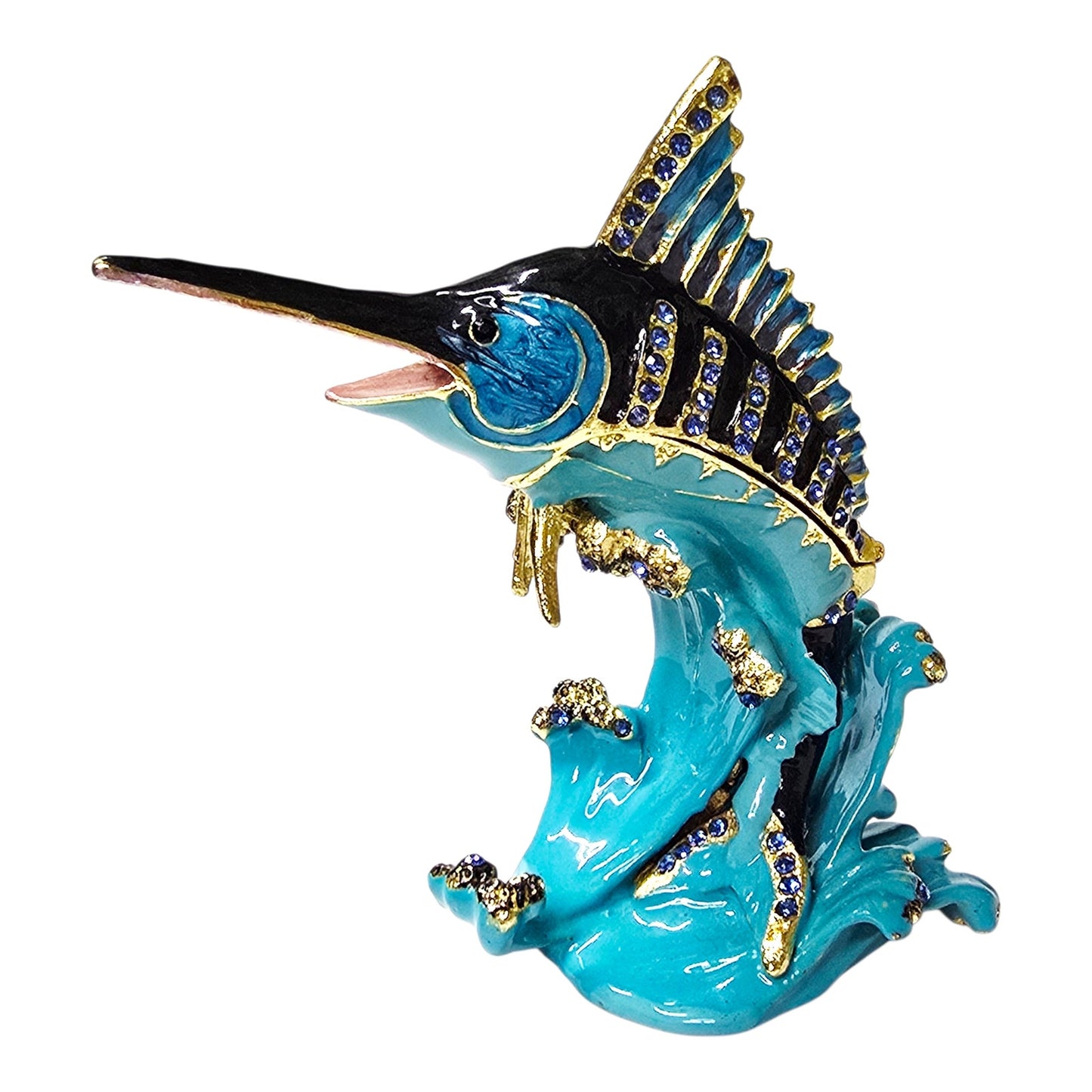 Atlantic Paradise Island Marlin Trinket Dish Enamel Brass Rhinestone Sparkle