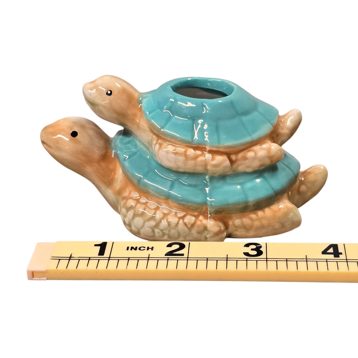 Stacked Ceramic Turtles Candle Holder Double Tortoise Shell Figurine Decor Blue