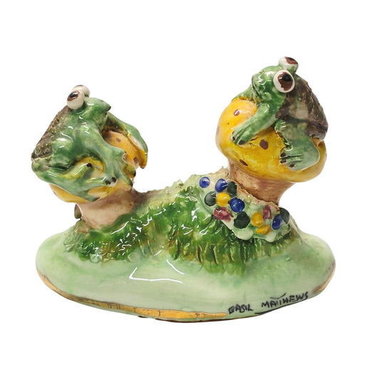 Basil Matthews Figurine Frogs on Mushrooms Vtg Studio Sculpture England Signed