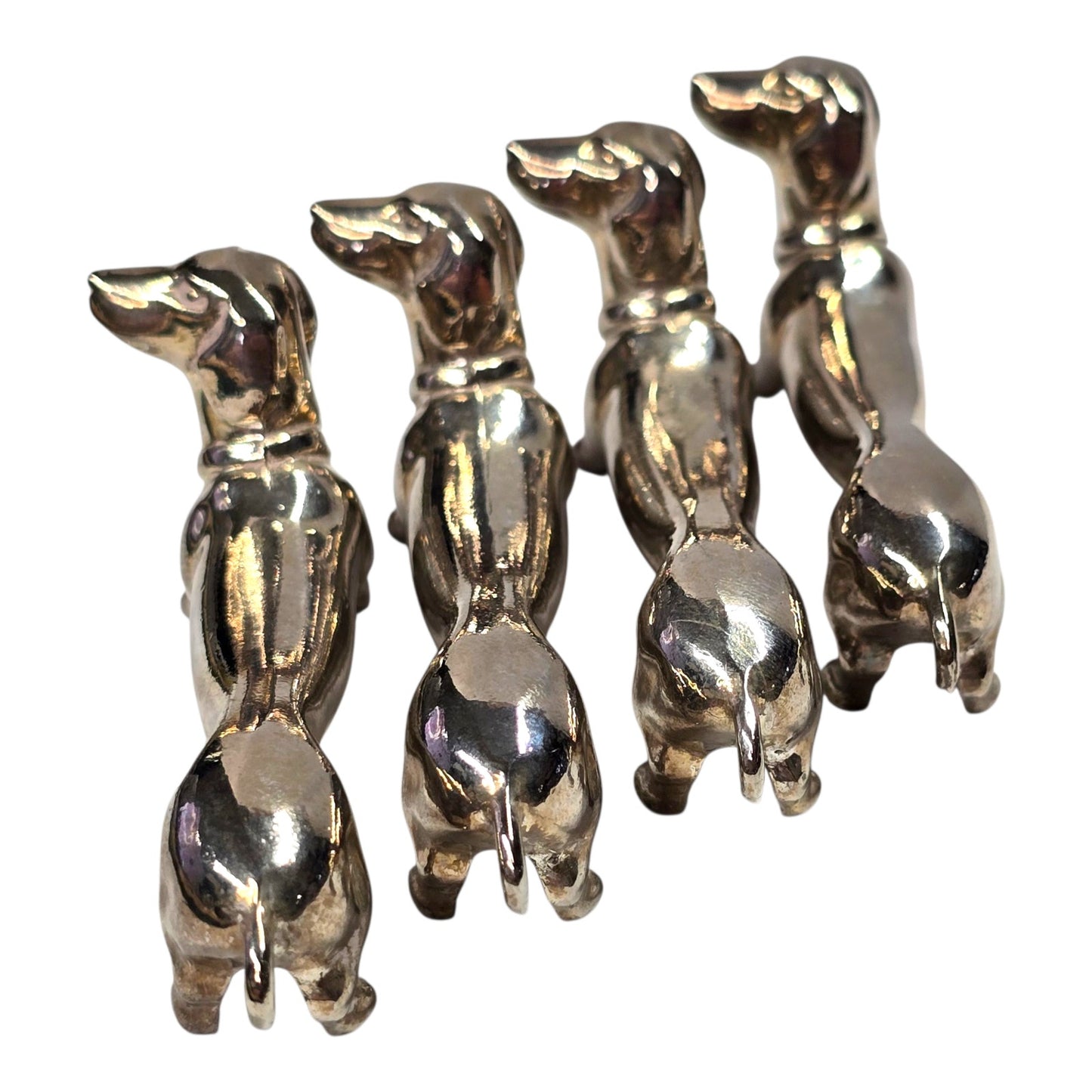 Vintage Dachshund Knife Rests Set of 5 Silver Tone Metal Mid Century Tableware