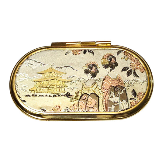 * Double Mirror Compact Japan Kinkakuji Temple Maiko Intricate Engraved Kyoto