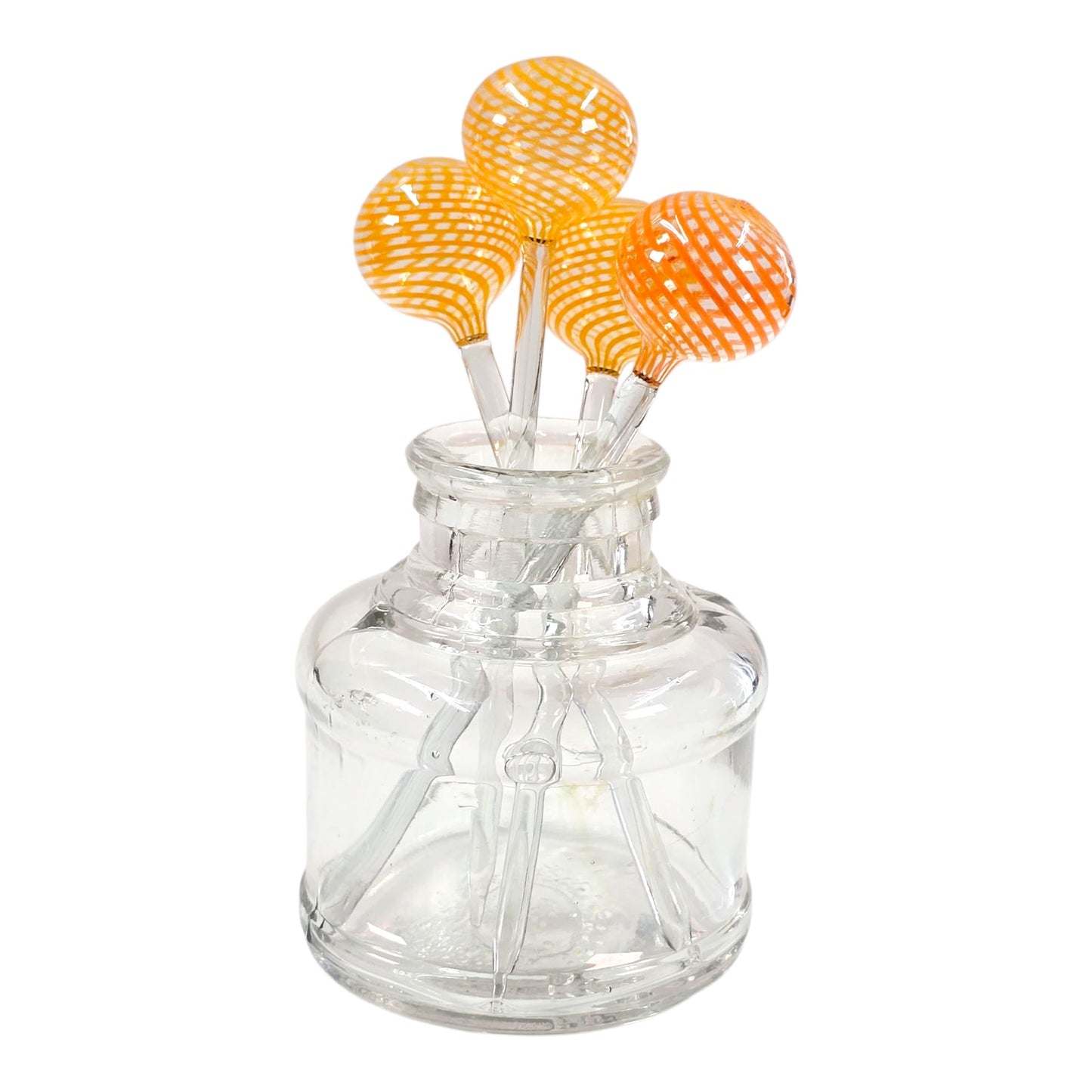 Vintage Set of 4 Hand-Blown Glass Cocktail Stick Stirrers Striped Art Glass