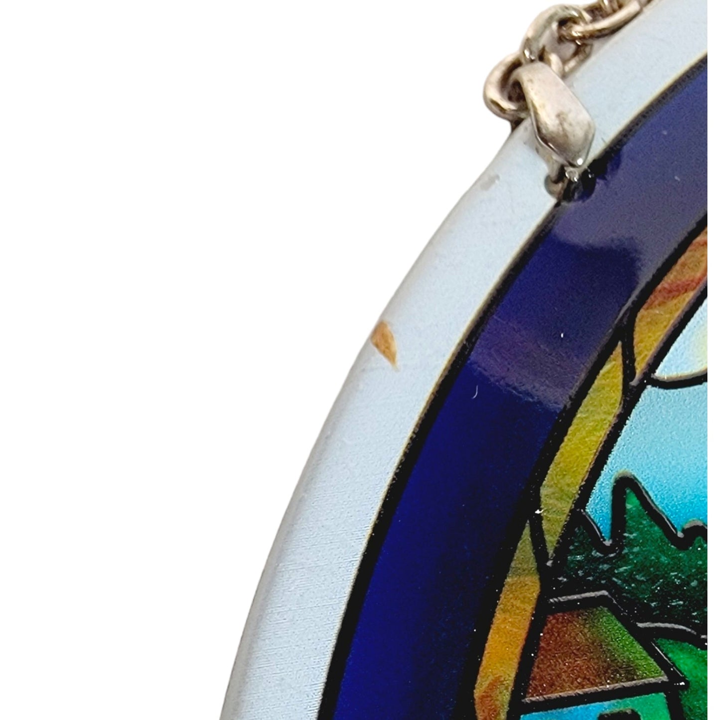 Stain Glass Sailboat Lighthouse Ocean Village Sun Catcher Window Hanging 6.5" D