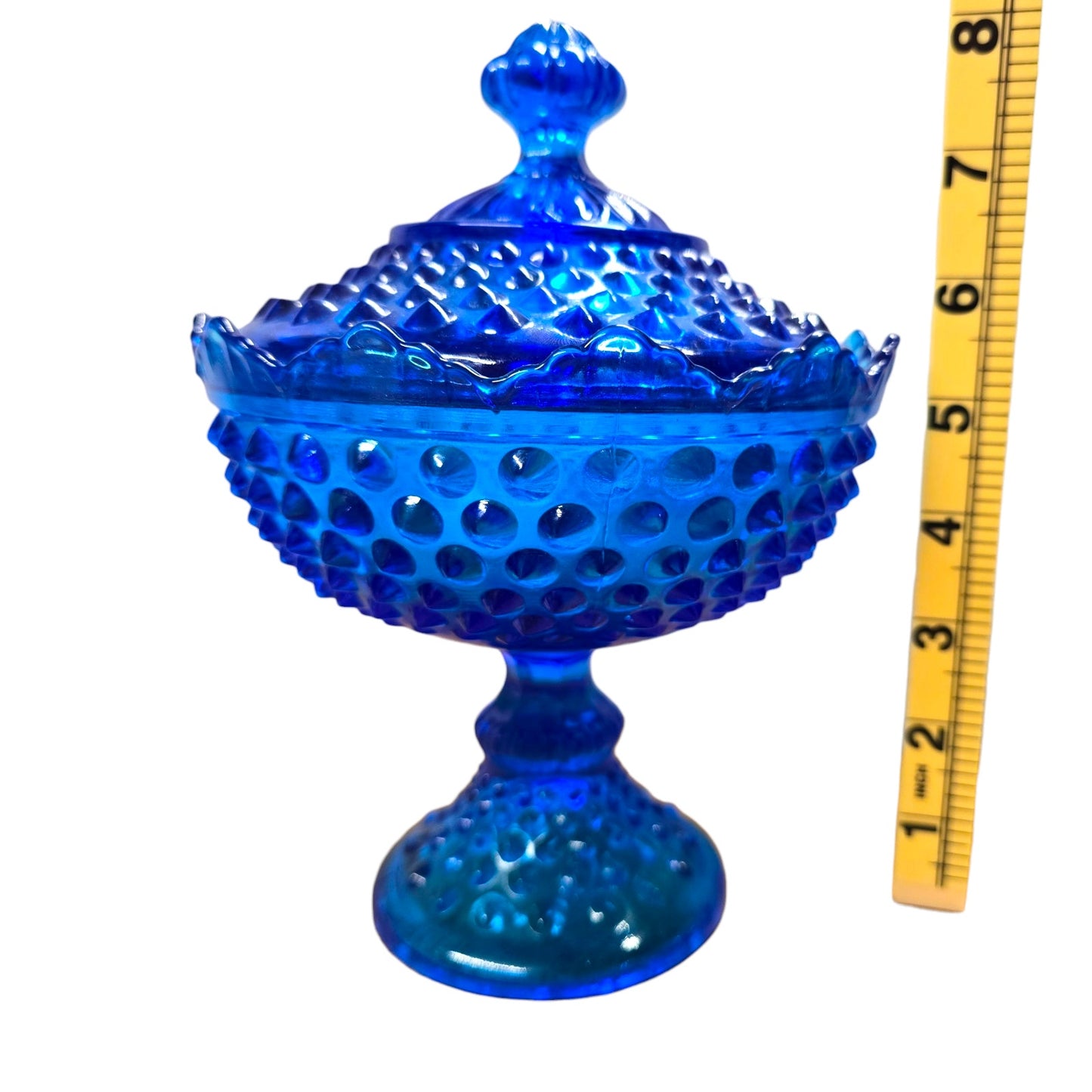 Vintage Blue Hobnail Covered Compote Pedestal Candy Dish – Glows Under 365nm UV
