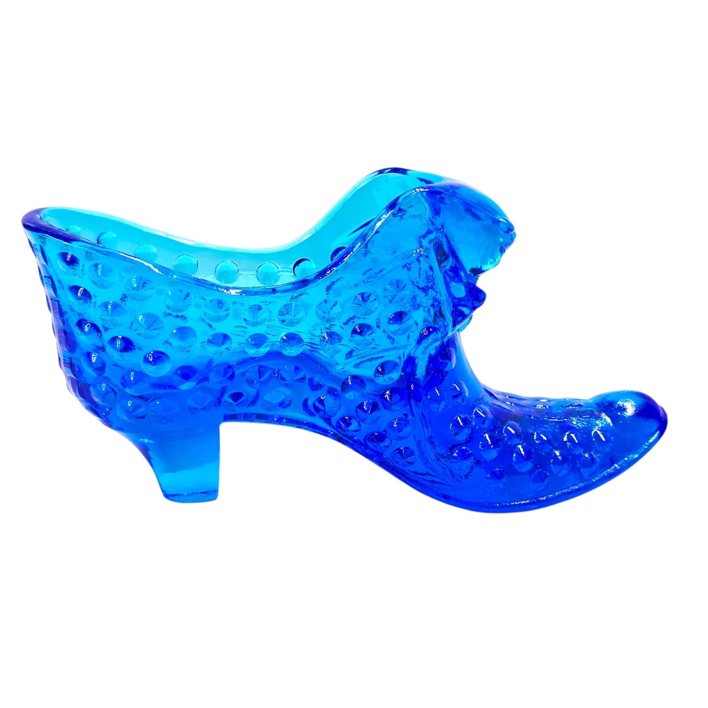 Vintage Fenton Cobalt Blue Hobnail Shoe Slipper Cat Panther Lightly Glowy