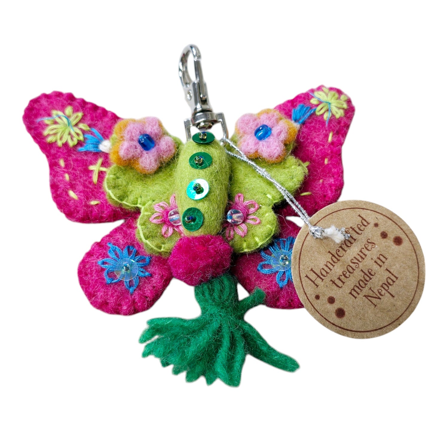 B. Pink Wool Butterfly Purse Charm, Handcrafted in Nepal 2022 Ganz