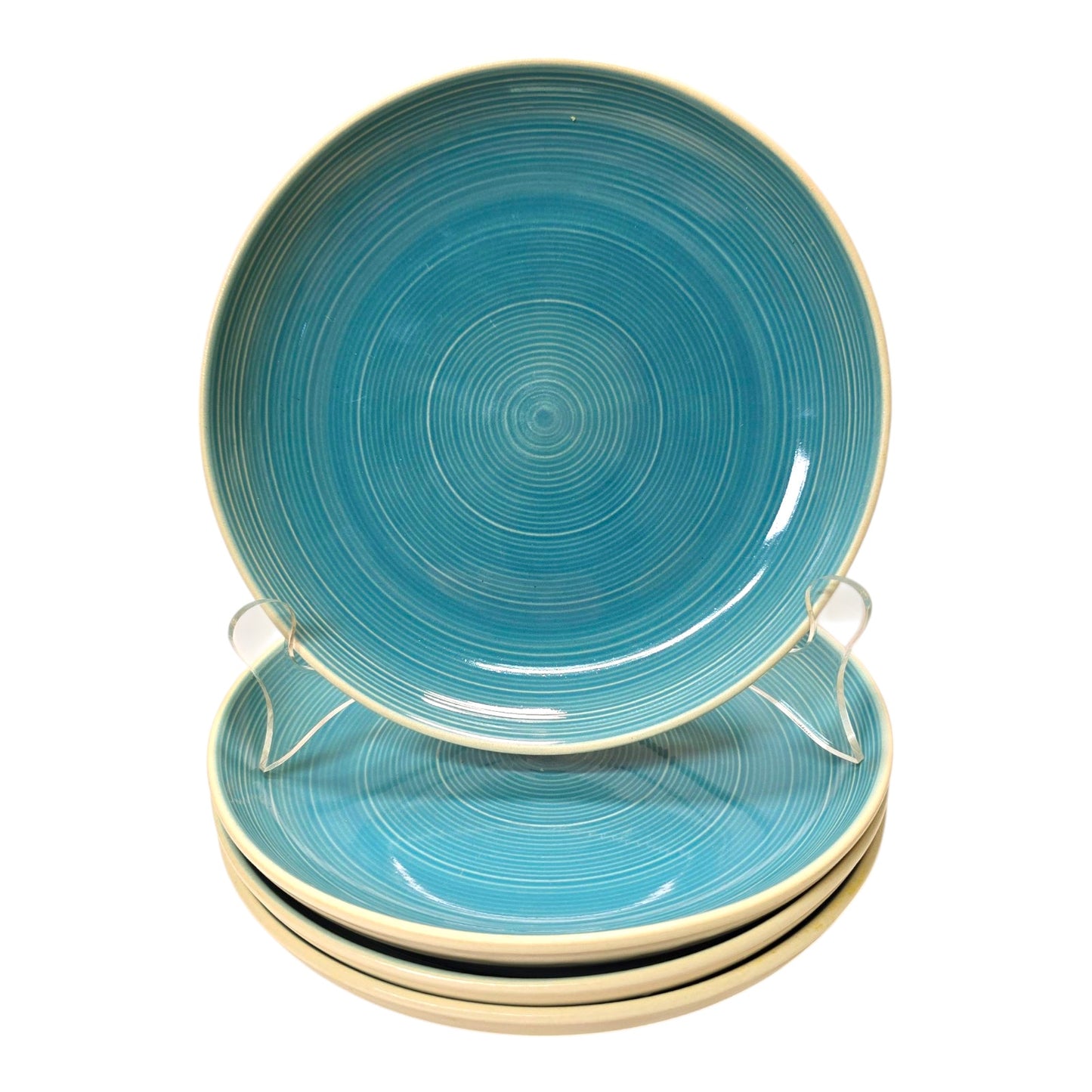 Sango Riva Teal Stoneware Salad Plates 7 3/4" #4657, Set Of 4 Teal Stoneware