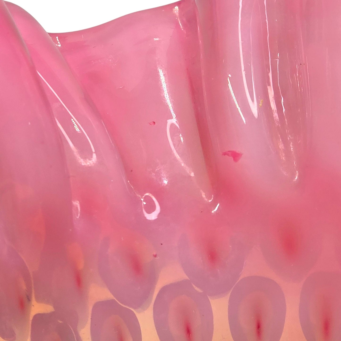 AS IS Fenton Cranberry Rose Opalescent Hobnail Ruffled Vase Uranium Reactive