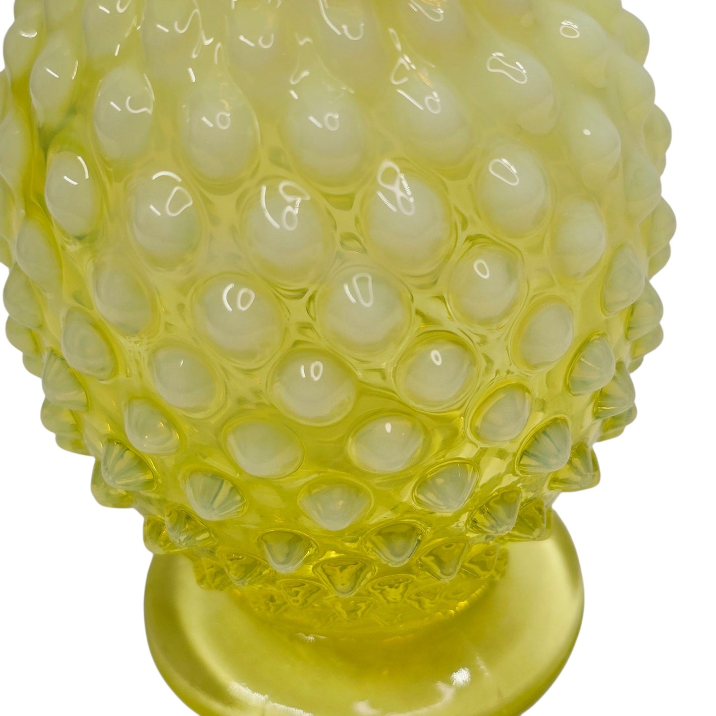 Vtg Fenton Vaseline Opalescent Hobnail Vase 3.75" Topaz Uranium Glass Glows UV