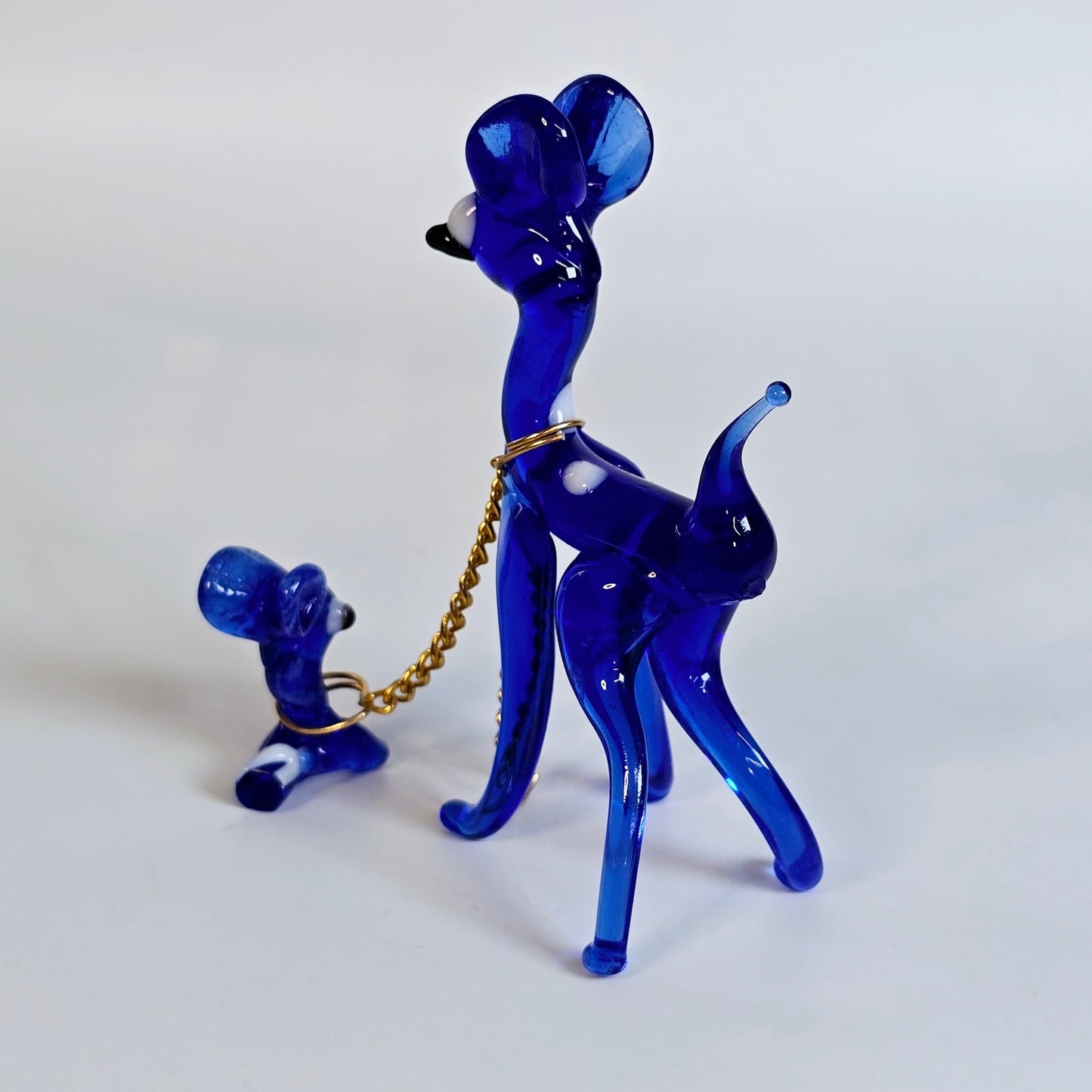 AS IS Cobalt Blue Glass Doe and Fawn, Deer Mother Chained to Baby Deer