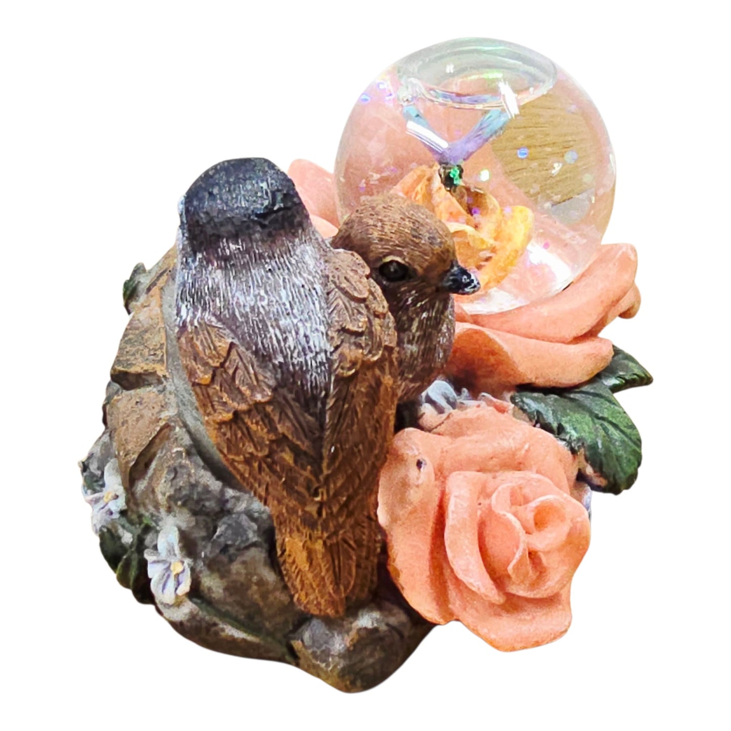Young’s Inc Resin Bird Rose Figurine Mini Snow Globe Fairy Floral Home Decor