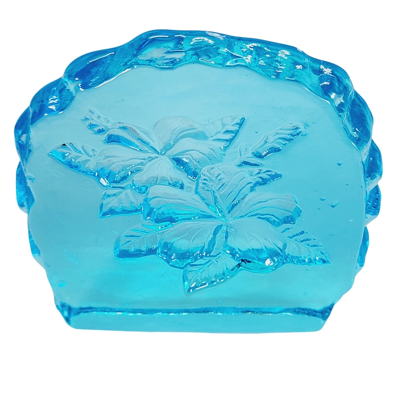 Blue Glass Hibiscus 🌺 Reverse Carved Crystal Art Glass Paperweight