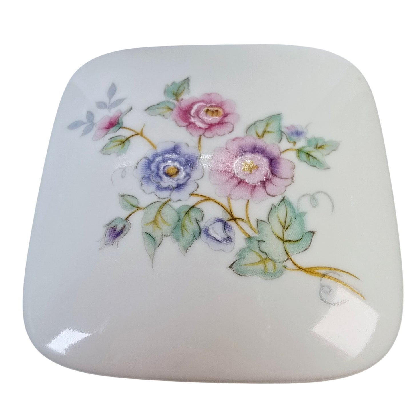 Rounded Square Floral Trinket Box Made in Japan