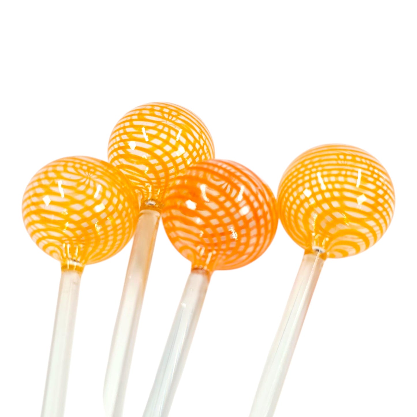 Vintage Set of 4 Hand-Blown Glass Cocktail Stick Stirrers Striped Art Glass