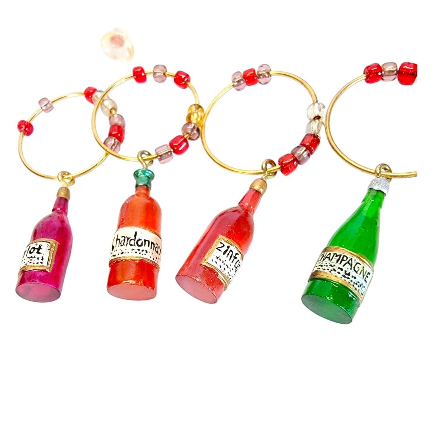 Art Glass Wine Charm Christmas Tree w/ 10 Wine Charms /Cocktail Charms, Mirrored